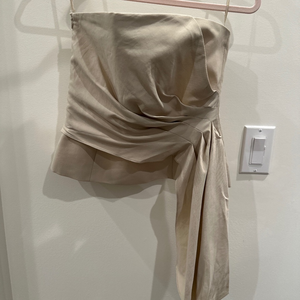 Zara Beige Draped One-Shoulder Top